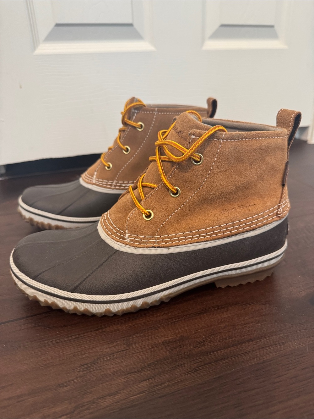 EDDIE BAUER WOMENS MID DUCK BOOTS WATERPROOF LACE UP BROWN RAIN OUTDOORS SZ 8.5